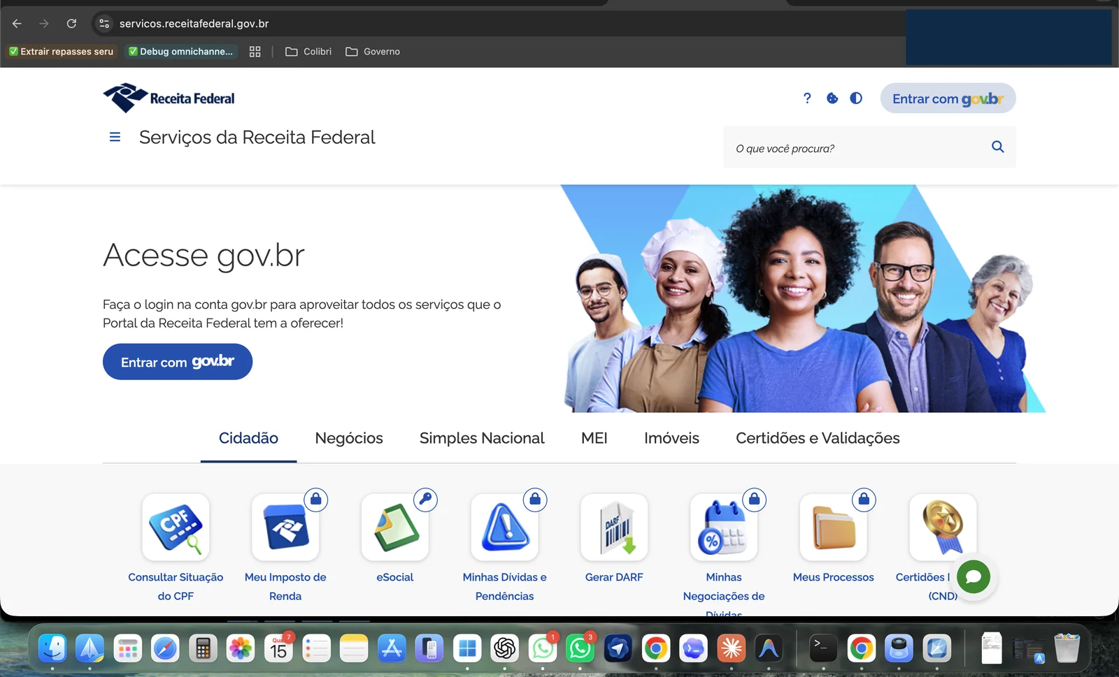 Página inicial do portal de serviços da Receita Federal